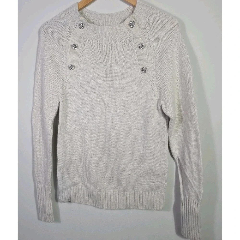 J.Crew Sweater Small Ivory Nylon Lambswool Blend Button Shoulder Knit